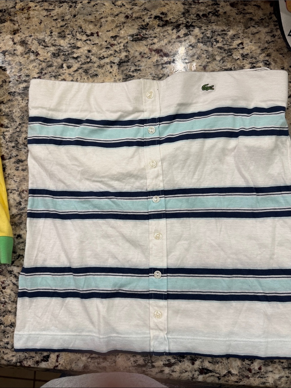 Lacoste White Tube Top with Navy and Light Blue Stripes